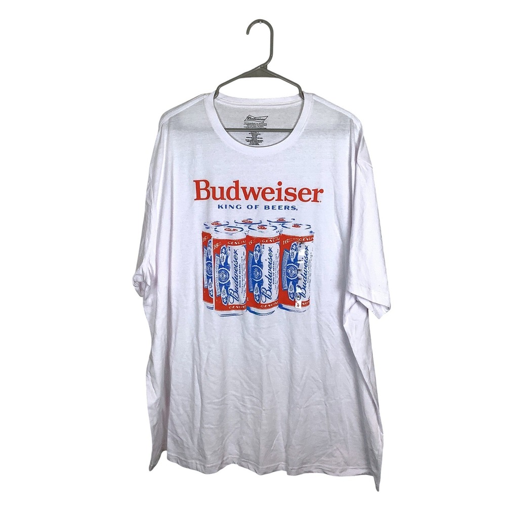 Budweiser King of‎ Beers White Graphic T-Shirt Mens 2XLT Tall 6 Pack Cans
